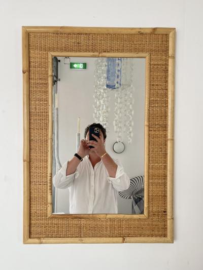  Dal Vera Bamboo Rattan Mirror by Dal Vera Italy 1970s
