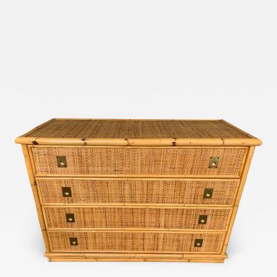  Dal Vera Bamboo Rattan and Brass Chest of Drawers by Dal Vera Italy 1970s