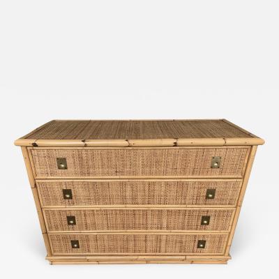  Dal Vera Bamboo Rattan and Brass Chest of Drawers by Dal Vera Italy 1970s