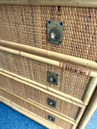  Dal Vera Bamboo Rattan and Brass Chest of Drawers by Dal Vera Italy 1970s