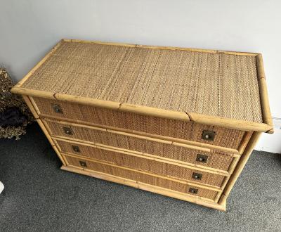  Dal Vera Bamboo Rattan and Brass Chest of Drawers by Dal Vera Italy 1970s