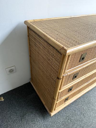  Dal Vera Bamboo Rattan and Brass Chest of Drawers by Dal Vera Italy 1970s