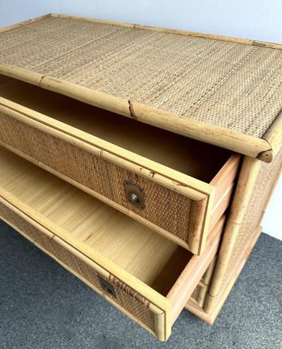  Dal Vera Bamboo Rattan and Brass Chest of Drawers by Dal Vera Italy 1970s