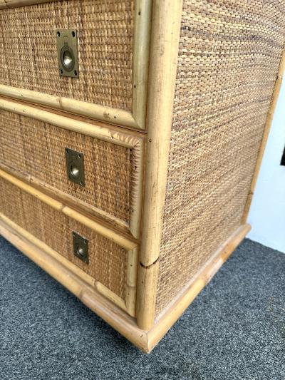  Dal Vera Bamboo Rattan and Brass Chest of Drawers by Dal Vera Italy 1970s
