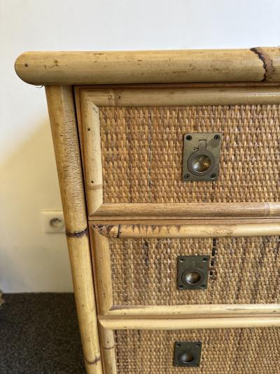  Dal Vera Bamboo Rattan and Brass Chest of Drawers by Dal Vera Italy 1970s