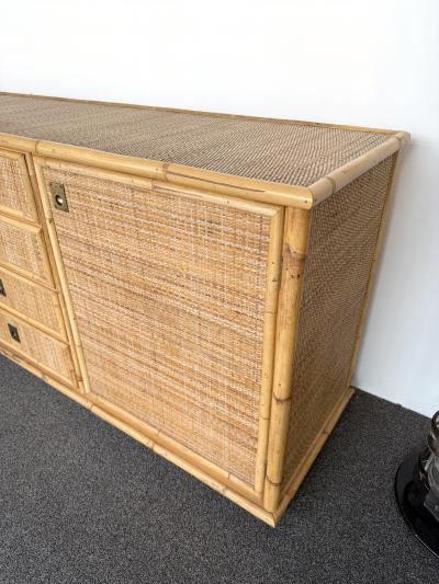  Dal Vera Bamboo Rattan and Brass Sideboard by Dal Vera Italy 1970s