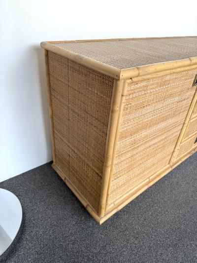  Dal Vera Bamboo Rattan and Brass Sideboard by Dal Vera Italy 1970s