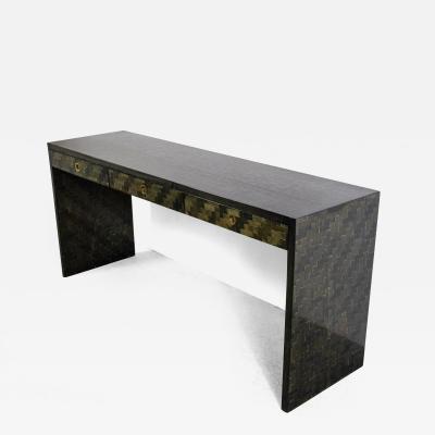  Dal Vera Console Table Green Bamboo Marquetry and Brass by Dal Vera Italy 1970s