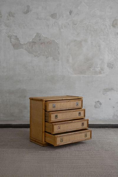  Dal Vera Rattan and Brass Chest of Drawers By Dal Vera 1970s