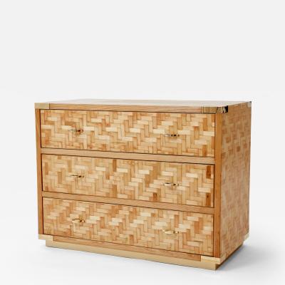  Dal Vera U1125 Italian Dal Vera bamboo marquetry and brass chest of drawers 1970s