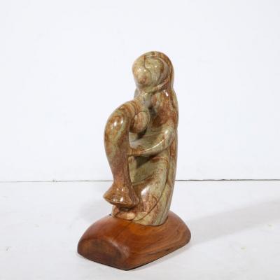  Dan Bedik Modernist Dan Bedik Sculpture Musical Embrace in Green Marble with Walnut Base