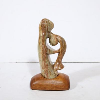  Dan Bedik Modernist Dan Bedik Sculpture Musical Embrace in Green Marble with Walnut Base