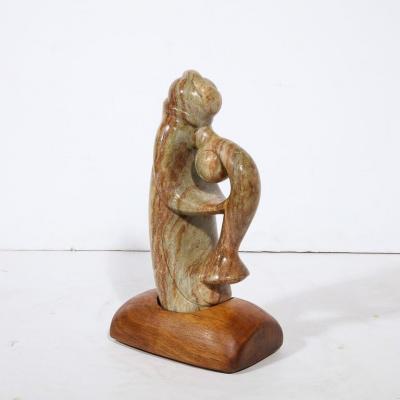  Dan Bedik Modernist Dan Bedik Sculpture Musical Embrace in Green Marble with Walnut Base