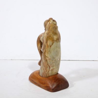  Dan Bedik Modernist Dan Bedik Sculpture Musical Embrace in Green Marble with Walnut Base