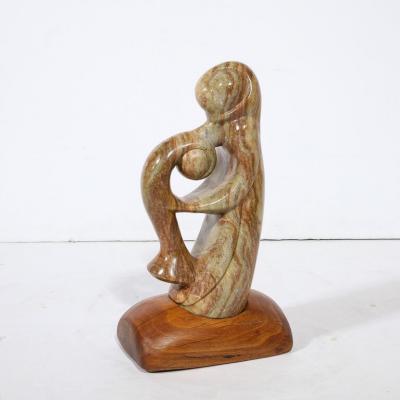  Dan Bedik Modernist Dan Bedik Sculpture Musical Embrace in Green Marble with Walnut Base