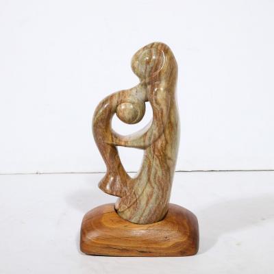  Dan Bedik Modernist Dan Bedik Sculpture Musical Embrace in Green Marble with Walnut Base