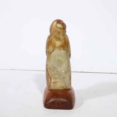  Dan Bedik Modernist Dan Bedik Sculpture Musical Embrace in Green Marble with Walnut Base