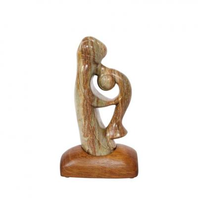  Dan Bedik Modernist Dan Bedik Sculpture Musical Embrace in Green Marble with Walnut Base