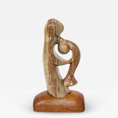  Dan Bedik Modernist Dan Bedik Sculpture Musical Embrace in Green Marble with Walnut Base