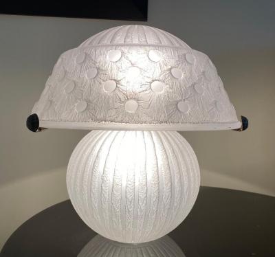  Daum Acid Etched Glass and Wrought Iron Table Lamp