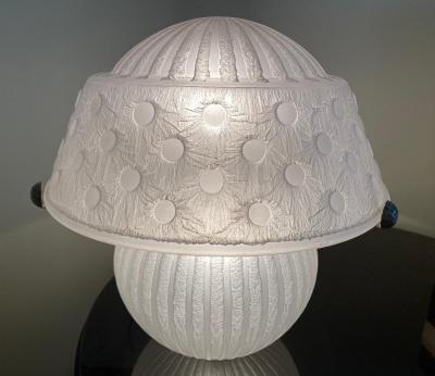  Daum Acid Etched Glass and Wrought Iron Table Lamp