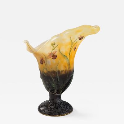  Daum Art Nouveau Enameled and Etched Glass Vase by Daum