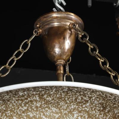  Daum Daum Nancy Art Deco Basin Form Acid Etched Green Gold White Glass Pendant signed Daum