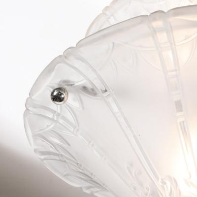  Daum Daum Nancy Art Deco Molded Frosted Glass Pendant Relief Detailed Chandelier signed Daum