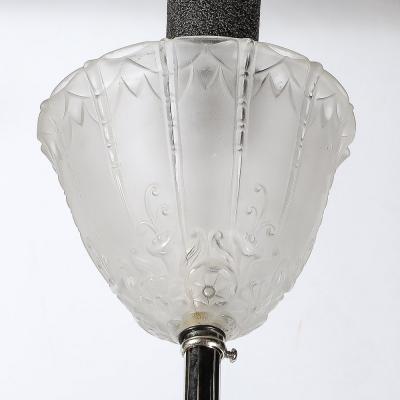  Daum Daum Nancy Art Deco Molded Frosted Glass Pendant Relief Detailed Chandelier signed Daum