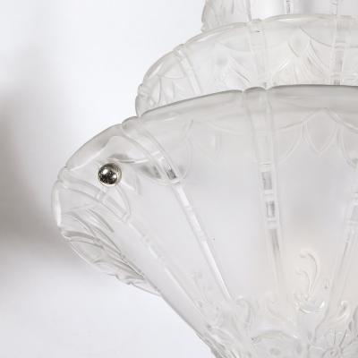  Daum Daum Nancy Art Deco Molded Frosted Glass Pendant Relief Detailed Chandelier signed Daum