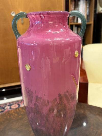  Daum Daum Nancy Art Deco Pink Glass Vase by Daum French Art Glass Gold Accents 1925