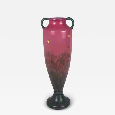  Daum Daum Nancy Art Deco Pink Glass Vase by Daum French Art Glass Gold Accents 1925