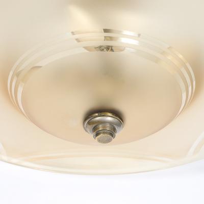  Daum Daum Nancy Art Deco Signed Daum Frosted Rose Hue Saucer Form Pendant Chandelier