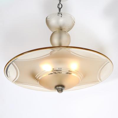  Daum Daum Nancy Art Deco Signed Daum Frosted Rose Hue Saucer Form Pendant Chandelier