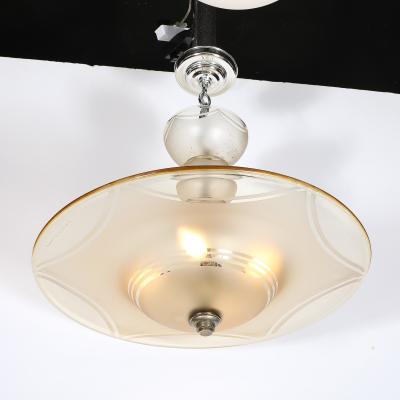  Daum Daum Nancy Art Deco Signed Daum Frosted Rose Hue Saucer Form Pendant Chandelier