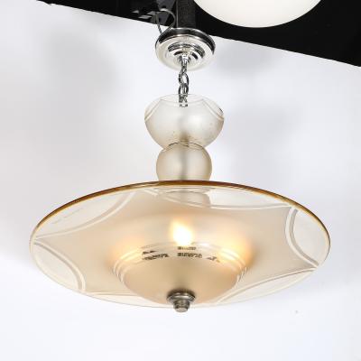  Daum Daum Nancy Art Deco Signed Daum Frosted Rose Hue Saucer Form Pendant Chandelier