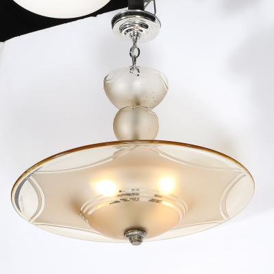  Daum Daum Nancy Art Deco Signed Daum Frosted Rose Hue Saucer Form Pendant Chandelier