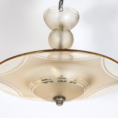  Daum Daum Nancy Art Deco Signed Daum Frosted Rose Hue Saucer Form Pendant Chandelier
