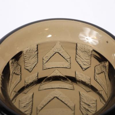  Daum Daum Nancy Art Deco signed Daum Acid Etched Smoked Glass Vase w Geometric Motif