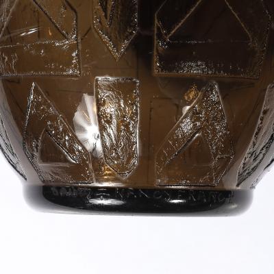  Daum Daum Nancy Art Deco signed Daum Acid Etched Smoked Glass Vase w Geometric Motif