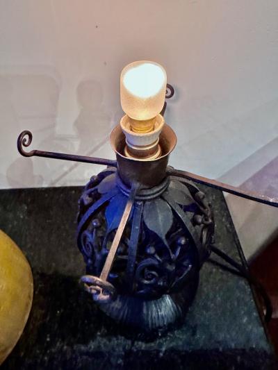  Daum Daum Nancy Daum Nancy Art Deco Globe Iron Table Lamp Circa 1925 signed L Katona