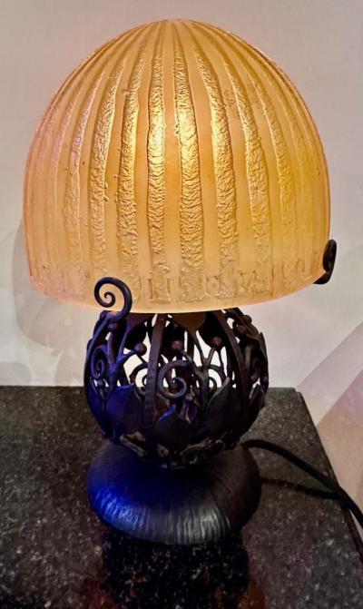  Daum Daum Nancy Daum Nancy Art Deco Globe Iron Table Lamp Circa 1925 signed L Katona