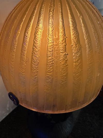  Daum Daum Nancy Daum Nancy Art Deco Globe Iron Table Lamp Circa 1925 signed L Katona