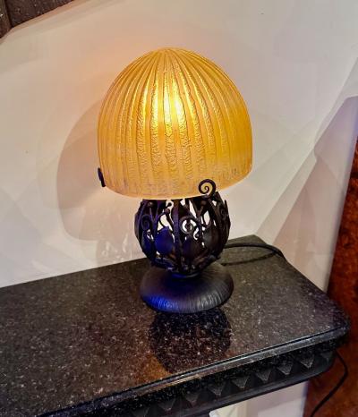  Daum Daum Nancy Daum Nancy Art Deco Globe Iron Table Lamp Circa 1925 signed L Katona