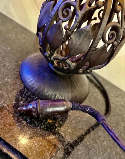  Daum Daum Nancy Daum Nancy Art Deco Globe Iron Table Lamp Circa 1925 signed L Katona