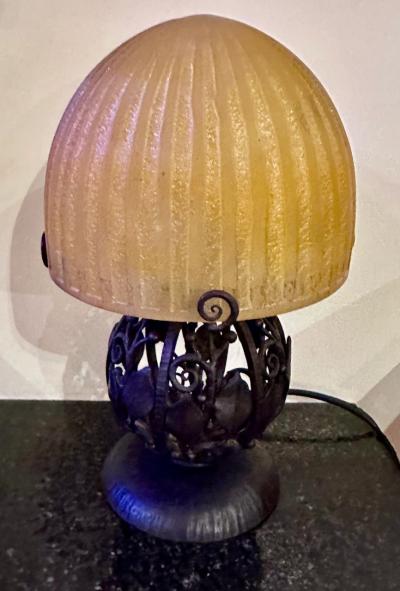  Daum Daum Nancy Daum Nancy Art Deco Globe Iron Table Lamp Circa 1925 signed L Katona