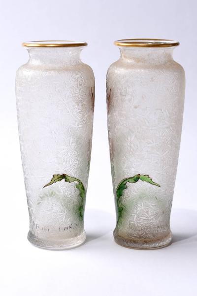  Daum Daum Nancy PAIR FRENCH CAMEO VASES THISTLE DAUM NANCY FRANCE C A 1895 1925