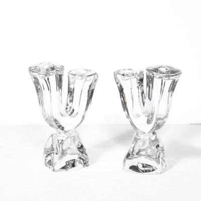  Daum Daum Nancy Pair of Mid Century Modernist Sculptural Crystal Candelabras signed Daum