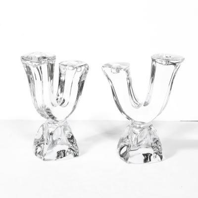  Daum Daum Nancy Pair of Mid Century Modernist Sculptural Crystal Candelabras signed Daum