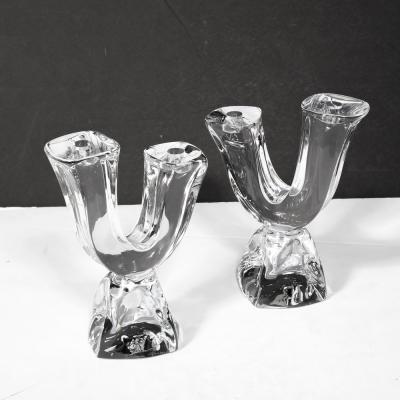  Daum Daum Nancy Pair of Mid Century Modernist Sculptural Crystal Candelabras signed Daum